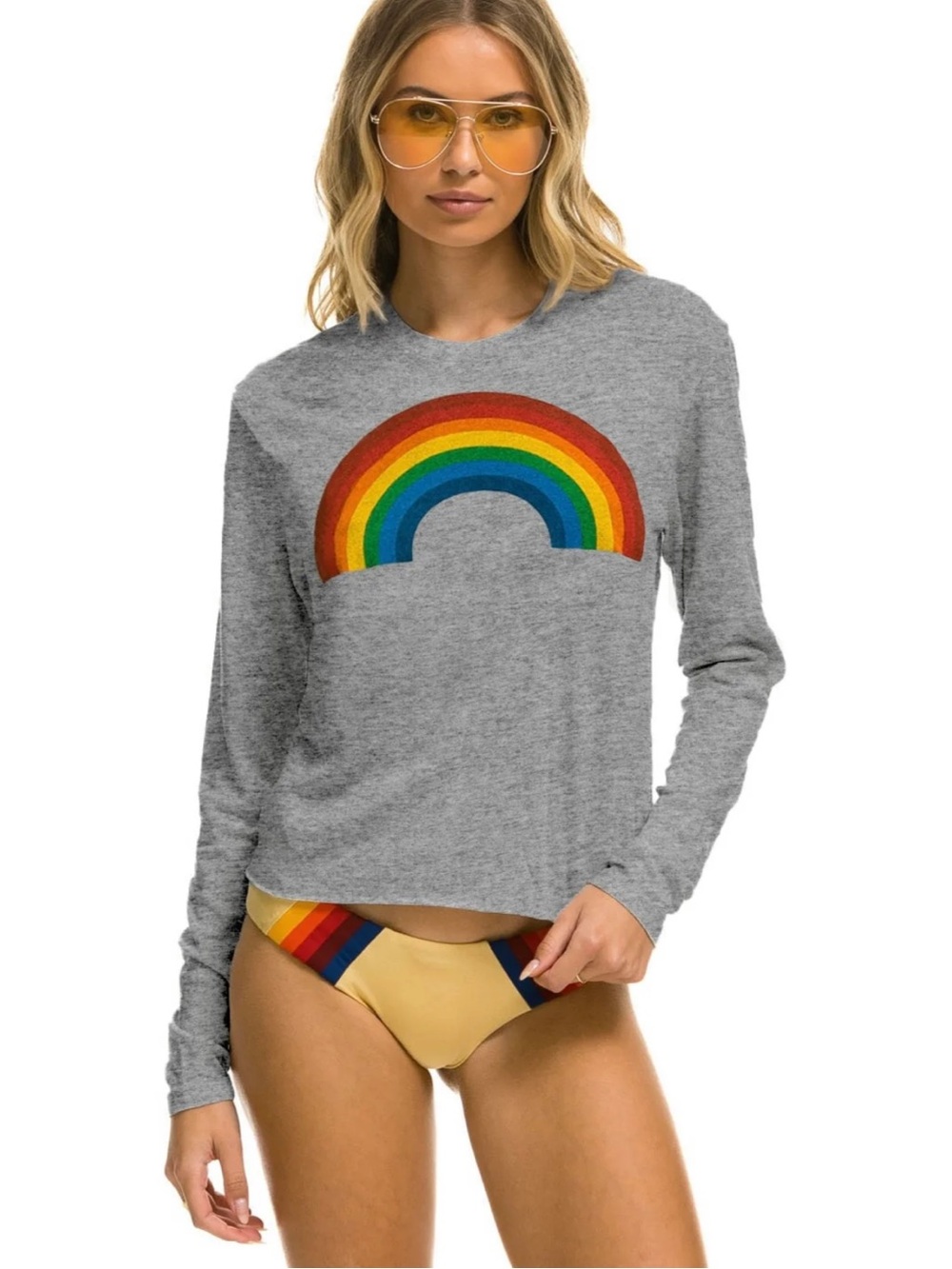 Aviator Nation Rainbow Long Sleeve Boyfriend Tee - Heather